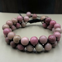Natural Pink Rhodonite 8x8 mm Beads Adjustable 2 Strand Thread Bracelet 2TB-37 - £10.66 GBP