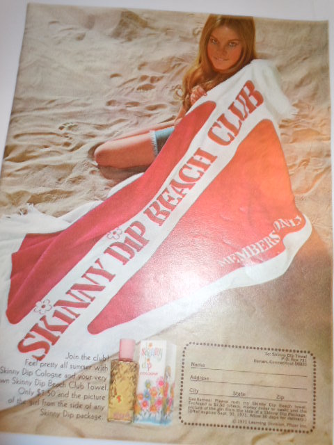 Vintage Skinny Dip Beach Club Towel Print Magazine Advertisement 1971  - $10.99