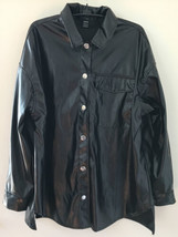 Shein Black Faux Leather Button Up Womens Shirt 4 EU 36 S 46” - £31.45 GBP