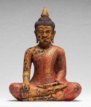 Antico Khmer Stile Se Asia Seduta Legno Enlightenment Budda Statua - - £323.07 GBP