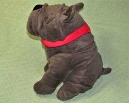 Dan Dee French Bulldog Shar Pei 13&quot; Sitting Plush Stuffed Dog Brown Red Collar - £9.06 GBP