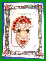 Christmas PIN #0271 Santa Claus Head/Face Rhinestone/Crystals Pearl Nose HOLIDAY - £15.65 GBP