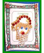 Christmas PIN #0270 Santa Claus Head/Face Rhinestone/Crystals HOLIDAY - $19.75