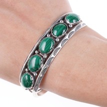 6.5&quot; Vintage Larry Moses Yazzie Navajo Sterling and malachite bracelet - £194.35 GBP