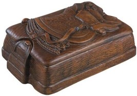 Box Southwestern Cowboy Boots and Saddle Lidded Relief Carved Hand-Cast ... - £108.85 GBP