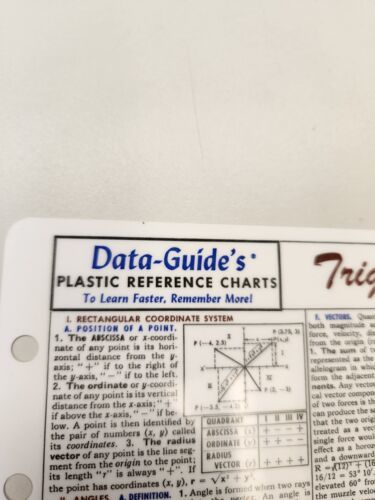 D Quick Reference Data Chart Data-Guide Trigonometry Quick Chart Plastic and 50 similar items