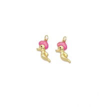 Gold Pink Enamel Cute Sea Horse Charm, Sku#Y804 - £1.60 GBP