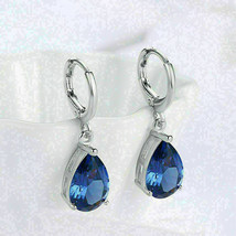 4Ct Pear Cut Blue Simulated Sapphire Drop/Dangle Earring's 14k White Gold Plated - £132.64 GBP