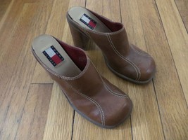 Tommy Hilfiger brown cognac slip on chunky heels platforms mules womens size 6 M - £12.38 GBP