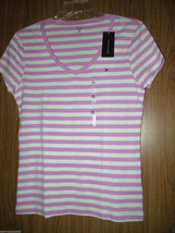 Tommy Hilfiger Women&#39;s Cotton, Striped , V-neck, Short Sleeves Tee, Sz.X... - £19.46 GBP