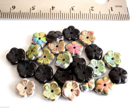 25 8 x 3 mm Czech Glass Flat Flower Beads: Vitrail - Jet - £1.45 GBP