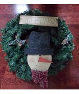 20&quot; Christmas Holiday Snowman Pine Wreath Country Red Plaid Bow - $29.35