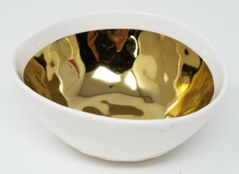 Yedi Houseware Ceramic White Bowl with Dripping Gold Color Interior Bowl - £11.93 GBP