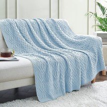 Aormenzy Light Blue Cable Knit Throw Blanket, Soft &amp; Warm Knitted, 50 X 60 Inch - $35.98