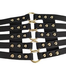 Elastic Corset-Style Belt 3X Rivets &amp; Rings Strappy Waist Steampunk Goth Biker - £15.59 GBP