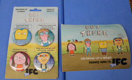 OUT THERE PROMO MEMORABILIA (4 BUTTONS PIN, 4 STICKERS) GROWING UP IS WE... - $7.99