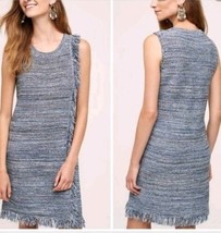 HOLDING HORSES blue tweed sweater Dress S Anthropologie sleeveless fringed mini - £19.98 GBP