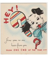 Vintage New Year Card Dog One End of Year to Other Tradition House 1940&#39;... - £7.82 GBP