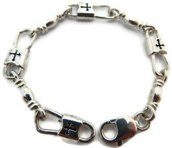 ACTS Bracelet Fishers Of Men .925 Sterling Silver Extra Large Link, Budded Cross - £116.67 GBP+
