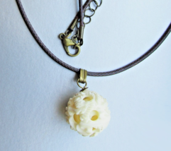 Vintage Large Hand Carved Bead Inside Bead Pendant Cord Necklace - $29.65