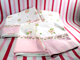 Beautiful PINK ROSES Design Lady Pepperell Full Flat Fitted &amp; 2pc Pillowcase Set - £37.75 GBP