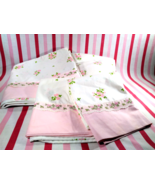 Beautiful PINK ROSES Design Lady Pepperell Full Flat Fitted &amp; 2pc Pillow... - £38.46 GBP
