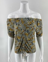 Daytrip Cropped Top Small Blue Gray Yellow Floral Ruched Tie Front Off S... - $15.84