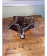 Art Glass Handkerchief Folded Vase Candle Holder Brown white Swirl - $19.80