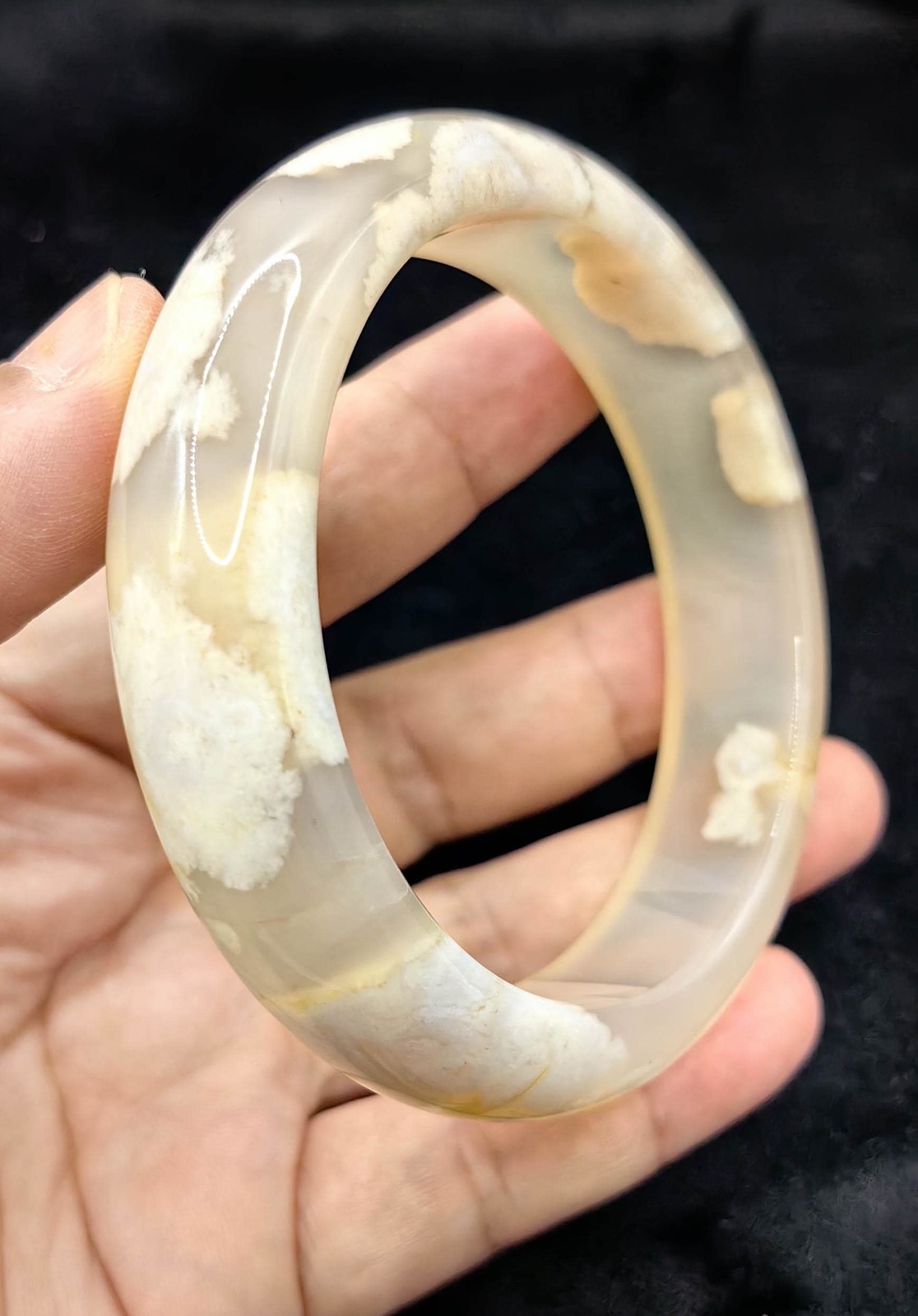 100% Natura Sakura Cherry Blossom Agate Bangle light pink flowers lace Rock Pink