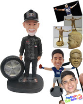 Personalized Bobblehead Car Racer Mechanic Posing With Tire And Tools - Sports &amp; - £82.31 GBP