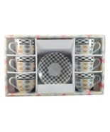 12 Pc Porcelain Coffee Cup Set Cafe Cafesito Cubano Espresso Plaid - $19.75