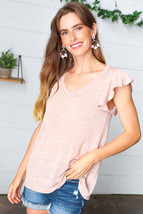 Vintage Coral Two Tone V Neck Ruffle Sleeve Top - £14.94 GBP