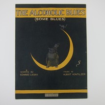 Halloween Owl on Yellow Moon Sheet Music The Alcoholic Blues Laska Antique 1919 - £27.96 GBP