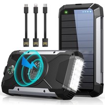 Solar Charger 38600Mah,Solar Power Bank Wireless Portable Charger Built In 3 Cab - £61.33 GBP