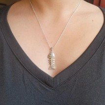 Classic Silver Fish Bone Skeleton Bones Necklace - $19.99