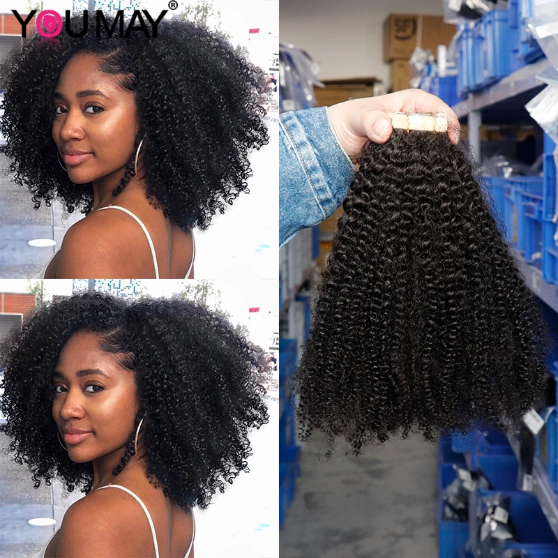Afro Curly Tape In Human Hair Extensions Mongolian Remy Human Hair Bundle Kinky - $75.46+
