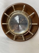 Vintage MCM Springfield Nautical Wooden And Brass Thermometer - £18.29 GBP