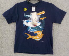 Really Wild T-SHIRT Youth Sz M (10-12) Navy Assorted Sharks W/ Snap On Sea Life - $11.99