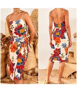 NWT FARM RIO Pineapple Flowers Floral Tropical Linen Blend Midi Dress Me... - $246.62 CAD