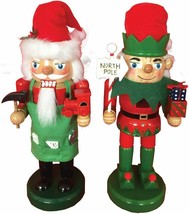 Santa&#39;s Workshop 11&quot; Wooden Nutcracker Santa &amp; Elf Christmas Decoration - £55.07 GBP