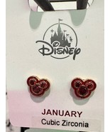 Disney Parks Mickey Mouse CZ Faux Garnet January Birthstone Earrings Gol... - €29,94 EUR