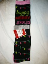 Holiday Time Women&#39;s Knee High Socks Happy Merry Jingles Shoe Size 4-10 Black - £7.10 GBP