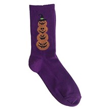 MeMoi Halloween Themed Pumpkin Witch Stack Purple Novelty Crew Sock - £10.60 GBP