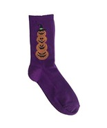 MeMoi Halloween Themed Pumpkin Witch Stack Purple Novelty Crew Sock - $18.82 CAD