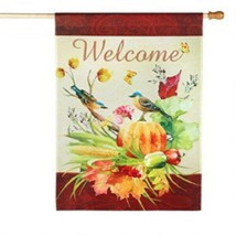 ~~ Welcome Fall Pumpkin/Birds House Flag Autumn Floral ~~ 28&quot; x 40&quot; ~~ ~... - £7.86 GBP