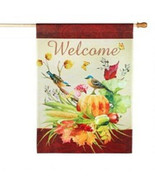 ~~ Welcome Fall Pumpkin/Birds House Flag Autumn Floral ~~ 28&quot; x 40&quot; ~~ ~... - $10.00