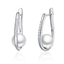 MAIKALE Simple 9MM White Natural Pearl Stud Earrings Gold  Zirconia Earrings wit - £8.63 GBP