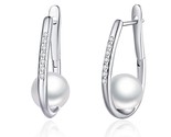 White natural pearl stud earrings gold zirconia earrings with pearl for women fine thumb155 crop