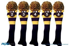 An item in the Sporting Goods category: Tour #2, 3, 4, 5, 6 Hybrid Blue Yellow Golf Headcover Knit Pom Pom Classic Cover