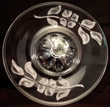 Vintage Tidbit Bon Bon Tray Etched Clear Glass Flowers w/ Center 3 Knob Handle - £26.33 GBP